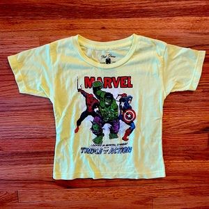 NWOT Marvel Kids Neon Yellow Marvel Characters Short Sleeve TShirt, Size 2T